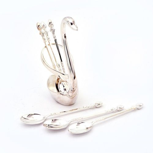  [아마존베스트]Little India Silver Polished Swan Shaped 6 Spoon Set Stand 307
