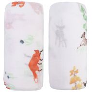 Bamboo Muslin Swaddle Blankets - 2 Pack Fox & Deer - Softest Baby Receiving Blankets Baby Shower Gifts for Boys and Girls by Little Jump (Fox & Deer)