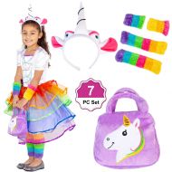 Little Jupiter Rainbow Unicorn Girls Party Dress 7PC Cosplay Costumes Pageant for Girls Unicorn Birthday Party 4 to 9 Yr