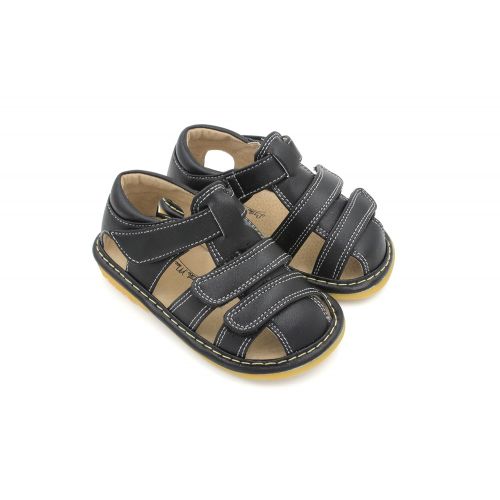  Little Mae Little MAE’S Toddler Boy Sandals | Brown, Black or Navy Blue Closed Toe Adjustable Strap Squeaky Sandals | Premium Quality (Removable Squeakers)