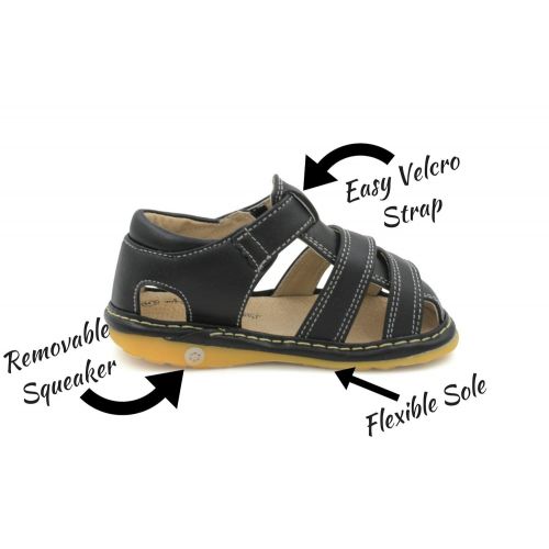  Little Mae Little MAE’S Toddler Boy Sandals | Brown, Black or Navy Blue Closed Toe Adjustable Strap Squeaky Sandals | Premium Quality (Removable Squeakers)