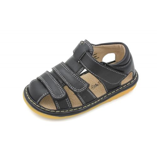  Little Mae Little MAE’S Toddler Boy Sandals | Brown, Black or Navy Blue Closed Toe Adjustable Strap Squeaky Sandals | Premium Quality (Removable Squeakers)