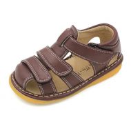 Little Mae Little MAE’S Toddler Boy Sandals | Brown, Black or Navy Blue Closed Toe Adjustable Strap Squeaky Sandals | Premium Quality (Removable Squeakers)