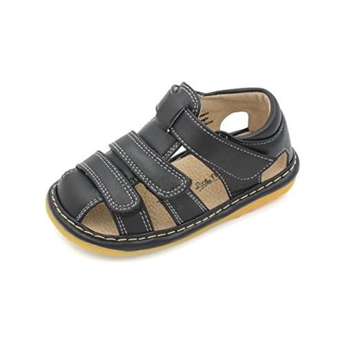  Little Maes Boutique Closed Toe Squeaky Sandals for Toddler Boys, Ideal Toddler Walking Shoes with Removable Squeaker and Adjustable Velcro Strap -Flexible Sole Baby Shoes