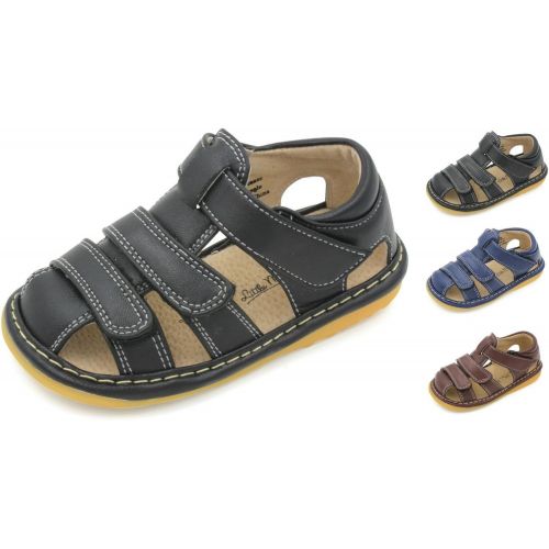  Little Maes Boutique Closed Toe Squeaky Sandals for Toddler Boys, Ideal Toddler Walking Shoes with Removable Squeaker and Adjustable Velcro Strap -Flexible Sole Baby Shoes