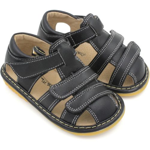  Little Maes Boutique Closed Toe Squeaky Sandals for Toddler Boys, Ideal Toddler Walking Shoes with Removable Squeaker and Adjustable Velcro Strap -Flexible Sole Baby Shoes