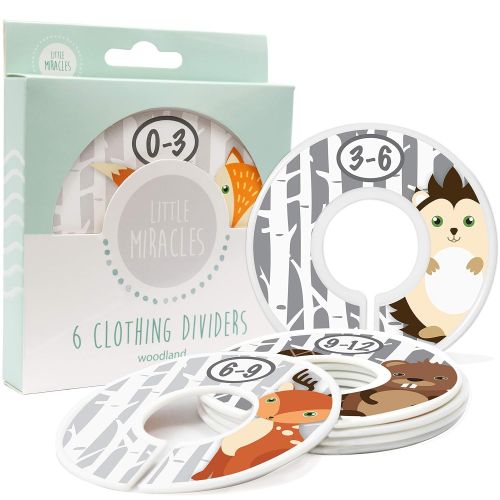  Little Miracles Baby Closet Size Dividers - Woodland Nursery Closet Dividers for Baby Clothes - Fox Deer Bear Hedgehog Beaver Nursery Decor - Baby Closet Dividers for Boy or Girl - [Woodland] [Gre