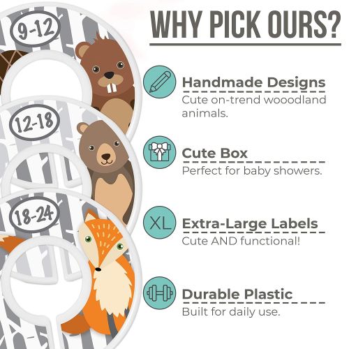  Little Miracles Baby Closet Size Dividers - Woodland Nursery Closet Dividers for Baby Clothes - Fox Deer Bear Hedgehog Beaver Nursery Decor - Baby Closet Dividers for Boy or Girl - [Woodland] [Gre