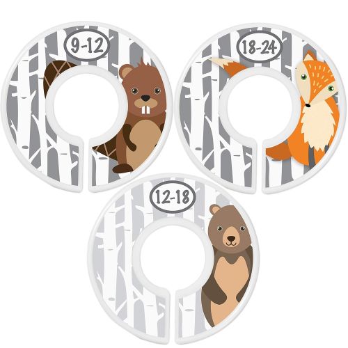  Little Miracles Baby Closet Size Dividers - Woodland Nursery Closet Dividers for Baby Clothes - Fox Deer Bear Hedgehog Beaver Nursery Decor - Baby Closet Dividers for Boy or Girl - [Woodland] [Gre