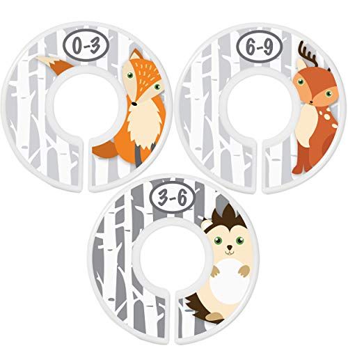  Little Miracles Baby Closet Size Dividers - Woodland Nursery Closet Dividers for Baby Clothes - Fox Deer Bear Hedgehog Beaver Nursery Decor - Baby Closet Dividers for Boy or Girl - [Woodland] [Gre