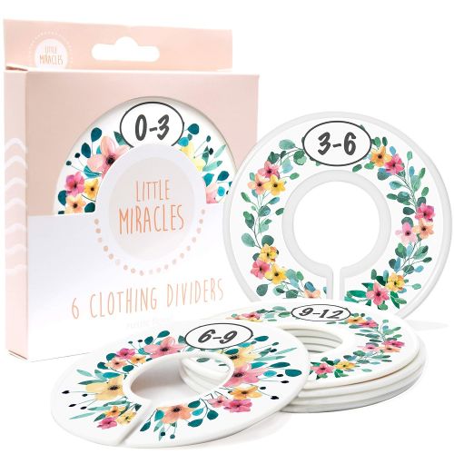  Little Miracles Baby Closet Size Dividers - Rustic Floral Nursery Closet Dividers for Baby Clothes - Dividers by Month for Baby Girl Nursery Decor - Flower Baby Closet Dividers for Clothing Racks