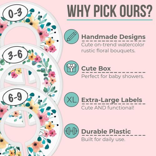  Little Miracles Baby Closet Size Dividers - Rustic Floral Nursery Closet Dividers for Baby Clothes - Dividers by Month for Baby Girl Nursery Decor - Flower Baby Closet Dividers for Clothing Racks