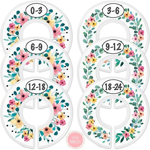  Little Miracles Baby Closet Size Dividers - Rustic Floral Nursery Closet Dividers for Baby Clothes - Dividers by Month for Baby Girl Nursery Decor - Flower Baby Closet Dividers for Clothing Racks