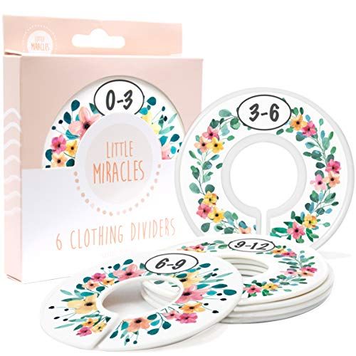  Little Miracles Baby Closet Size Dividers - Rustic Floral Nursery Closet Dividers for Baby Clothes - Dividers by Month for Baby Girl Nursery Decor - Flower Baby Closet Dividers for Clothing Racks