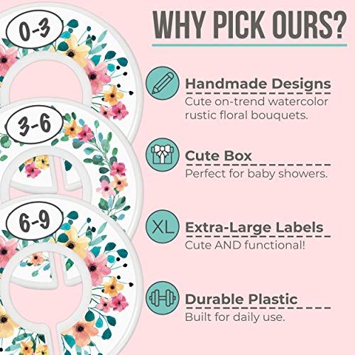  Little Miracles Baby Closet Size Dividers - Rustic Floral Nursery Closet Dividers for Baby Clothes - Dividers by Month for Baby Girl Nursery Decor - Flower Baby Closet Dividers for Clothing Racks