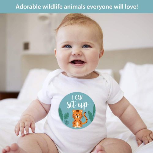  Little Moments Baby Monthly Stickers | Zoo Animals Baby Milestone Stickers | Jungle Newborn Boy or Girl Stickers | Month Stickers for Baby Boy | Gender Neutral | Unisex Safari Newborn Monthly Mil