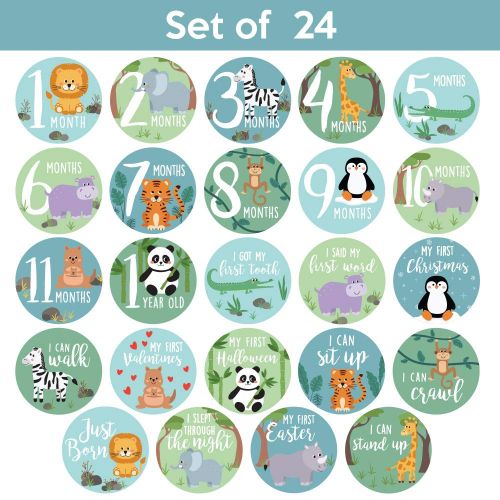  Little Moments Baby Monthly Stickers | Zoo Animals Baby Milestone Stickers | Jungle Newborn Boy or Girl Stickers | Month Stickers for Baby Boy | Gender Neutral | Unisex Safari Newborn Monthly Mil