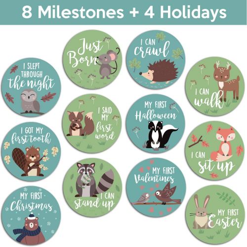  Little Moments Baby Monthly Stickers | Woodland Creatures Baby Milestone Stickers | Newborn Boy or Girl Animal Stickers | Month Stickers for Baby Boy | Gender Neutral | Unisex Monthly Milestone S