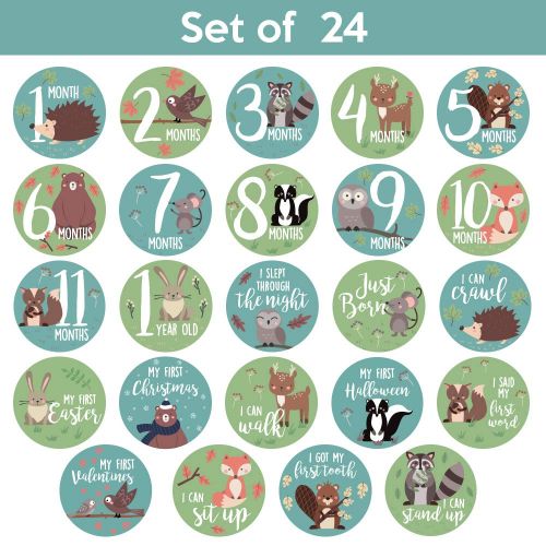  Little Moments Baby Monthly Stickers | Woodland Creatures Baby Milestone Stickers | Newborn Boy or Girl Animal Stickers | Month Stickers for Baby Boy | Gender Neutral | Unisex Monthly Milestone S