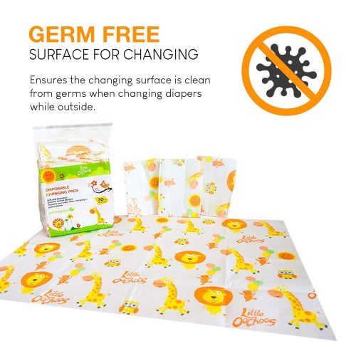  Little Oochoos 30 Large Disposable Changing Pads Mats Sanitary Baby Infant Toddler Diaper Liners Covers for Travel Changing Station Tables. Soft and Waterproof. Protect Against Germs. Buy Now!