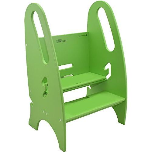  Little Partners The Growing Step Stool Adjustable Height Nursery, Kitchen or Bathroom Footstool - Wooden Non-Tip Design for Both Toddlers & Adults (Supports Up to 150lbs) (Apple Gr