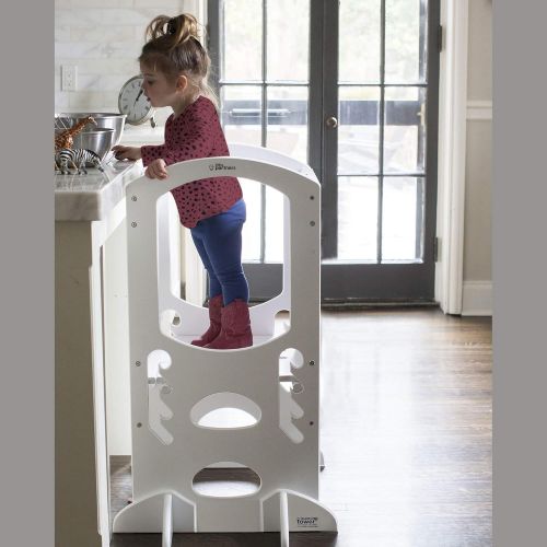  Little Partners’ Kids Learning Tower  Child Kitchen Helper Adjustable Height Step Stool, Wooden Frame, Counter Step-Up Active Standing Tower (Soft White)