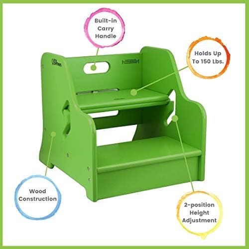  Little Partners Toddler Step Up Stool | 2 Step Adjustable Height for Kitchen, Bathroom or Nursery (Apple Green)