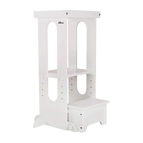  [아마존베스트]Little Partners Explore n Store Learning Tower Kids Adjustable Height Kitchen Step Stool for Toddlers or Any Little Helper (Soft White)