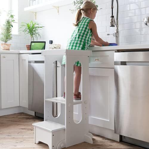  [아마존베스트]Little Partners Explore n Store Learning Tower Kids Adjustable Height Kitchen Step Stool for Toddlers or Any Little Helper (Soft White)