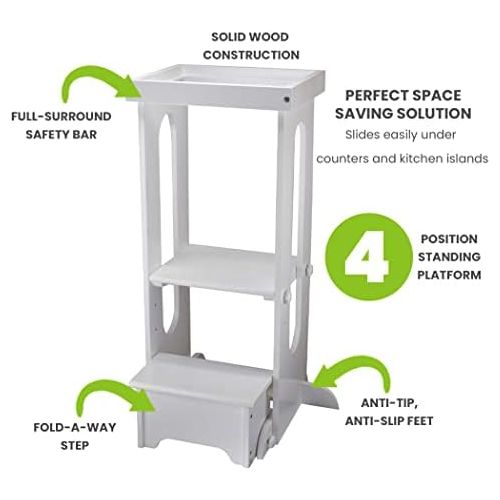  [아마존베스트]Little Partners Explore n Store Learning Tower Kids Adjustable Height Kitchen Step Stool for Toddlers or Any Little Helper (Soft White)