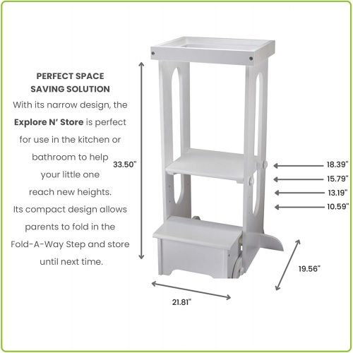  [아마존베스트]Little Partners Explore n Store Learning Tower Kids Adjustable Height Kitchen Step Stool for Toddlers or Any Little Helper (Soft White)