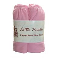 Little Pirates 2 Pack Baby Pram/Moses Basket Oval Jersey Fitted Sheet 100% Cotton Pink 12x30 (30x75cm)
