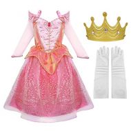 Little Pretends Sleeping Beauty Princess Dress Costume Dressup Set with Crown and Gloves Accessories