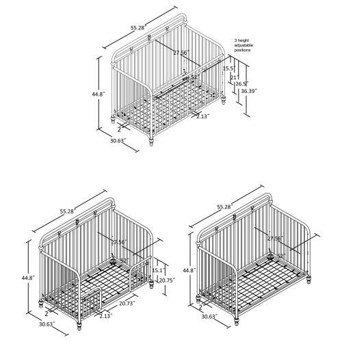  Little Seeds Monarch Hill Hawken 3 in 1 Convertible Metal Crib, Black