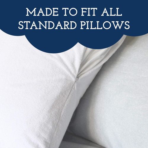  Little Sleepy Head Waterproof, Zippered Standard Pillow Protectors, Set of 2, Terry Cotton, 100% Hypoallergenic Pillow Covers Protect from Allergens, Bed Bugs, Dust Mites, Moisture