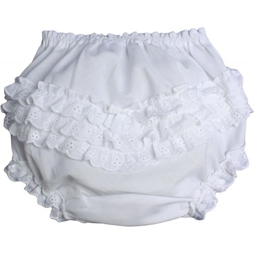  Little Things Mean A Lot Baby Girls White Elastic Bloomer Diaper Cover with Embroidered Eyelet Edging