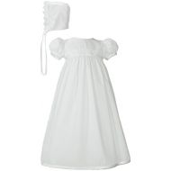 Little Things Mean A Lot White Polycotton Christening Baptism Gown with Lace Trim & Bonnet