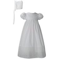 Little Things Mean A Lot White Cotton Christening Baptism Gown with Lace Border with Bonnet