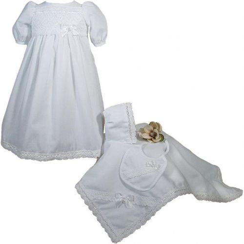  Little Things Mean A Lot 100% Cotton Girls Preemie Dress Christening Gown Baptism Set with Lace Hem