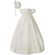 Little Things Mean A Lot Girls White Silk Dress Christening Gown Baptism Gown with Smocked Bodice