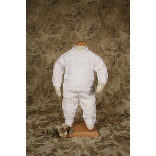  Little Things Mean A Lot Boys 100% Cotton Knit Two Piece White Christening Baptism Outfit