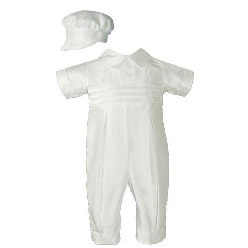  Little Things Mean A Lot White Silk Christening Baptism Coverall with Hat