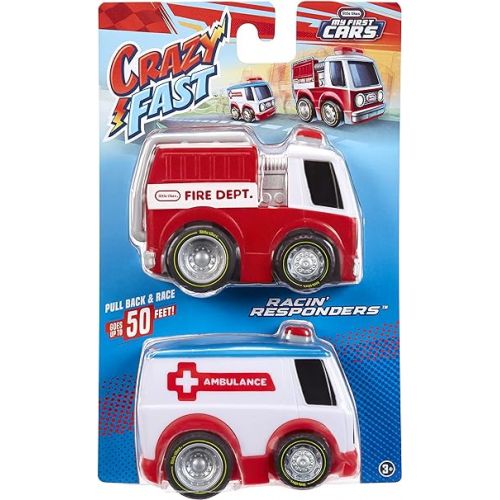  Little Tikes, My First Cars, Crazy Fast Cars 2-Pack Racin’ Responders, Fire Truck, Ambulance, Pullback Toy Car Vehicle Goes up to 50 ft
