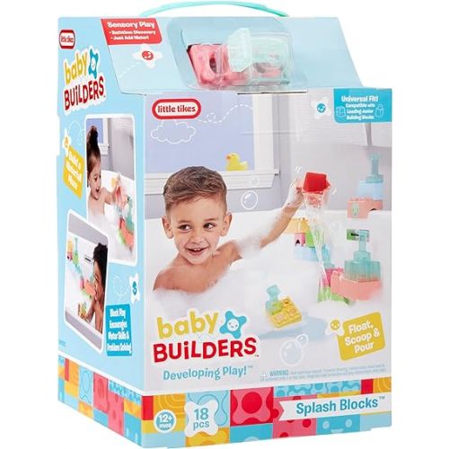  Little Tikes Baby Builders - Splash Blocks First Blocks for Babies and Toddlers, Easy to Connect, Bath Toy, Water Play