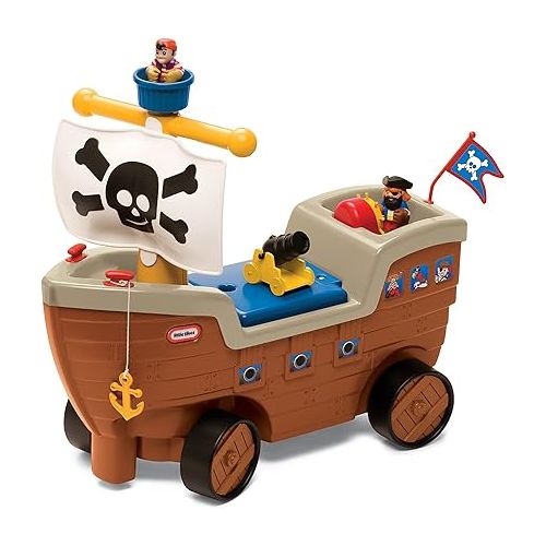  2-in-1 Pirate Ship Toy - Kids Ride-On Boat with Wheels, Under Seat Storage and Playset with Figures - Interactive Ride on Toys for 1 year olds and above, Multicolor