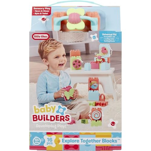  Little Tikes Baby Builders - Explore Together Blocks First Blocks for Babies and Toddlers, Boys and Girls, Easy to Connect, Sensory Play