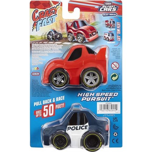  Little Tikes, My First Cars, Crazy Fast Cars 2-Pack High Speed Pursuit, Police Chase Theme Pullback Toy Car Vehicle Goes up to 50 ft