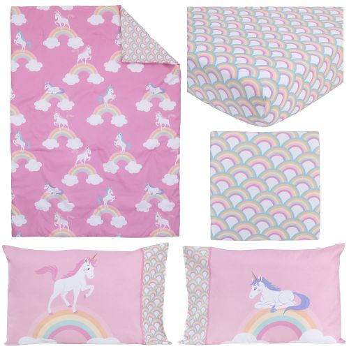  Little Tikes Rainbow Unicorn 4 Piece Toddler Bedding Set, Pink