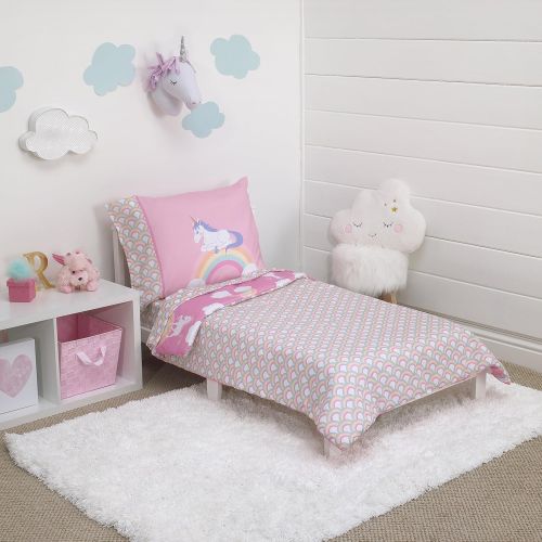  Little Tikes Rainbow Unicorn 4 Piece Toddler Bedding Set, Pink