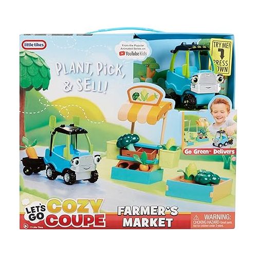  Little Tikes Let’s Go Cozy Coupe Farmers Market Playset with Push and Play Vehicle for Tabletop or Floor Car Fun for Toddlers, Boys, Girls 3+ Years